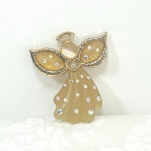 Vtg KC Kenneth Cole Angel Brooch Pin Lapel Aurora Borealis Lucite Halo Moonstone